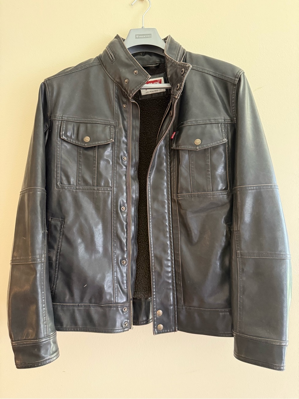 Levi's | Mens Faux Leather Black Sherpa Lined Utility Bomber Jacket | Size M